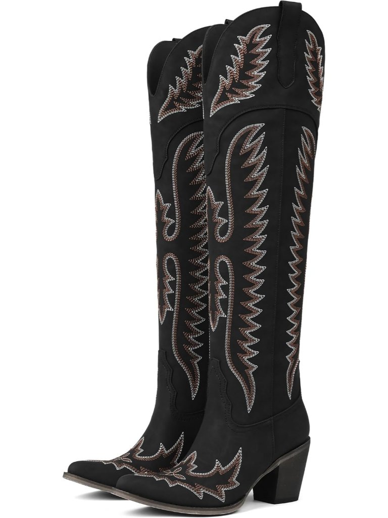 Women's Black Polyurethane Over The Knee Western Fashion Cowgirl Thigh High Boot